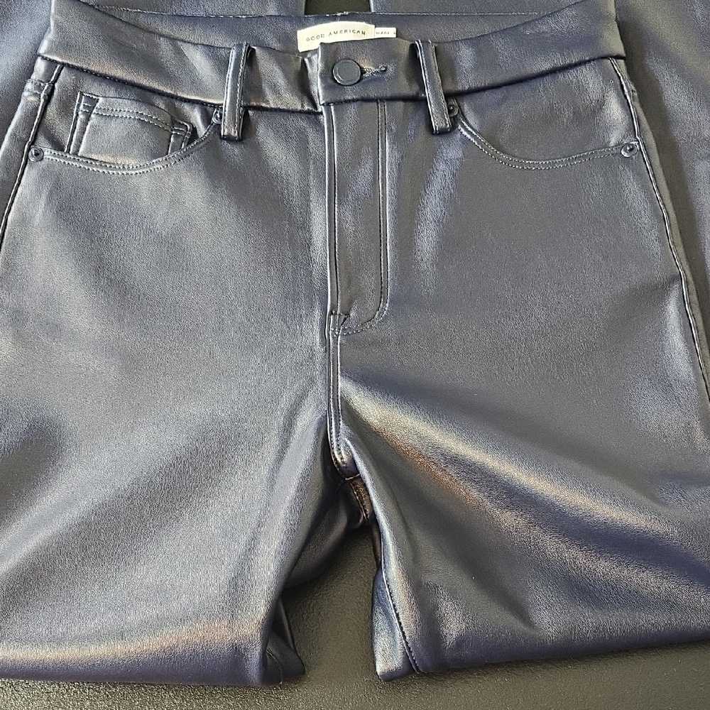 Good American Navy Faux Leather Pants 33" Inseam - Picture 6 of 11